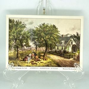 CLEARANCE Currier & Ives Lithograph Art Print Am. Homestead Autum 7x5 Museum NY